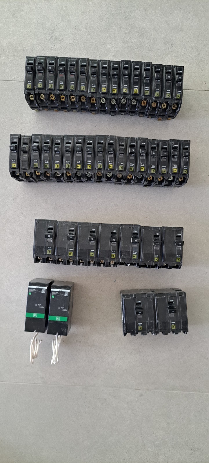 Square D QO breakers: QO2175SB, QO120CP, QO115CP, QO250CP, QO240CP, QO230CP, +