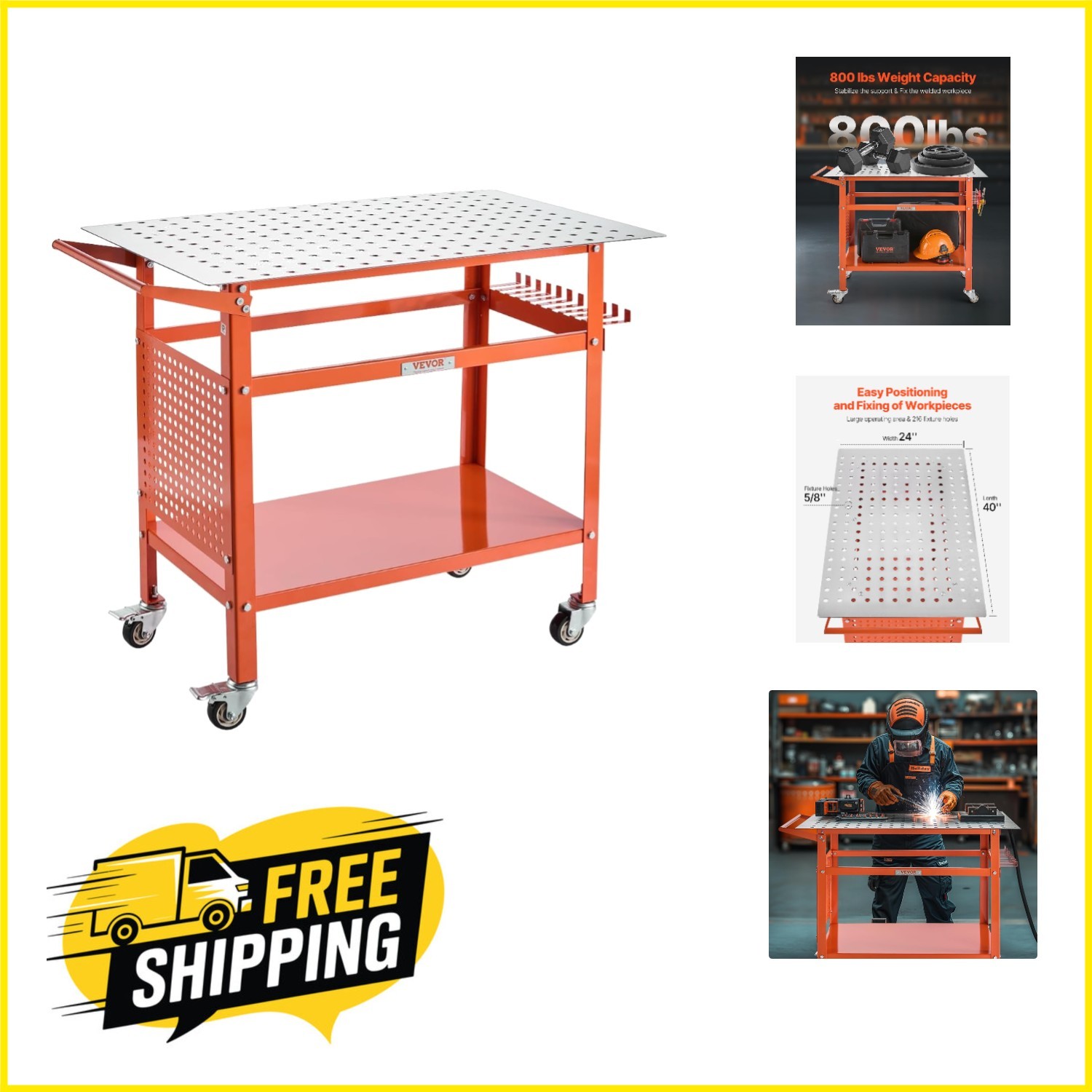 Versatile Welding Table – 40″ x 24″ with 800LBS Load Capacity & Double Storage
