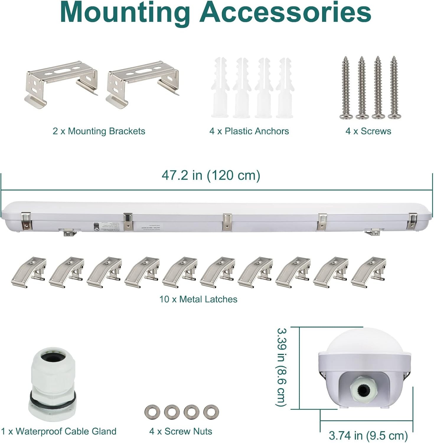 4FT Vapor Tight LED Fixture 40W/32W/24W 4800lm 5000K 0-10V Dimmable