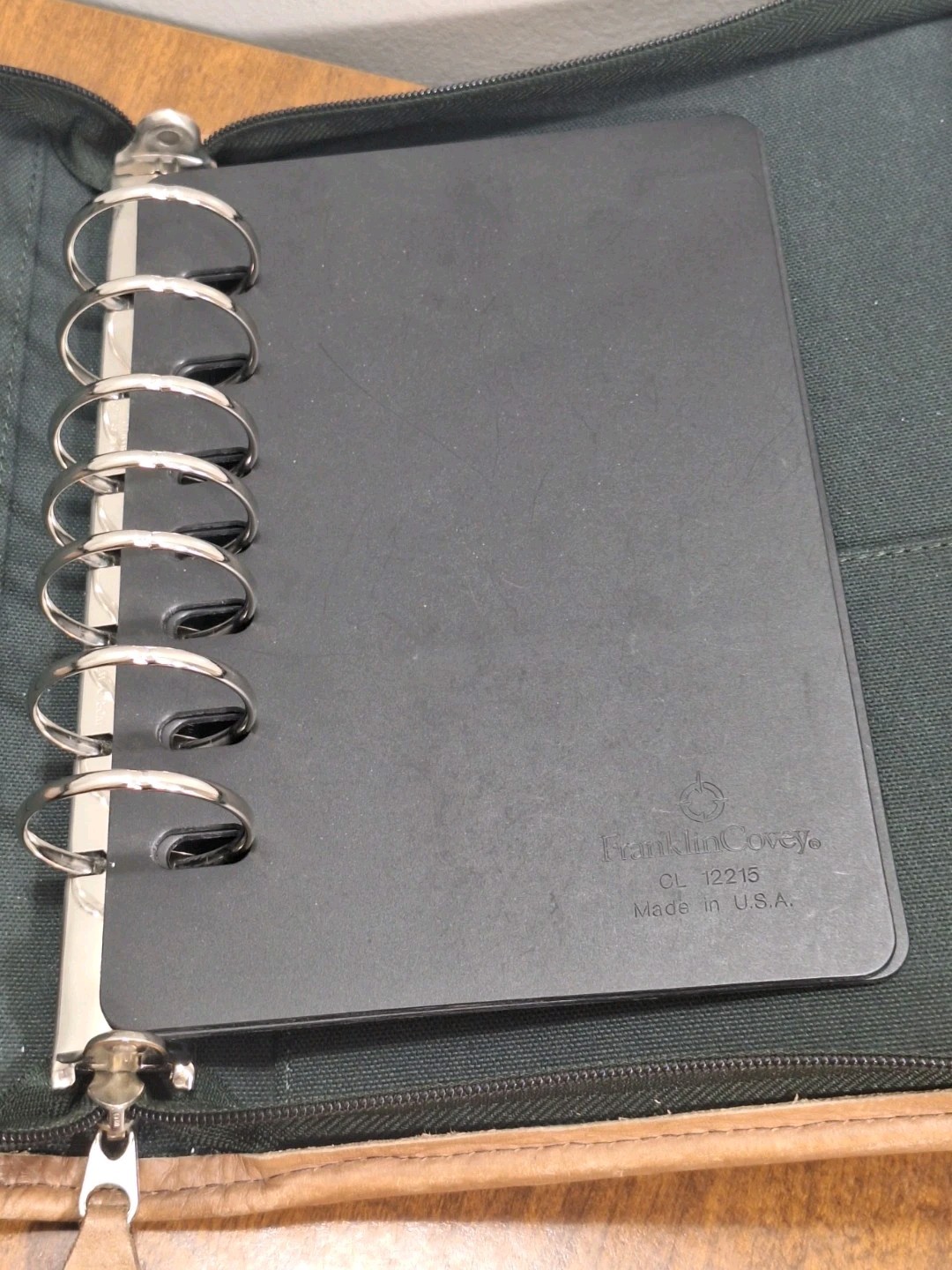 Vtg Franklin Covey Planner Green Canvas Tan Leather Trim 8×10 Full Zip Closure