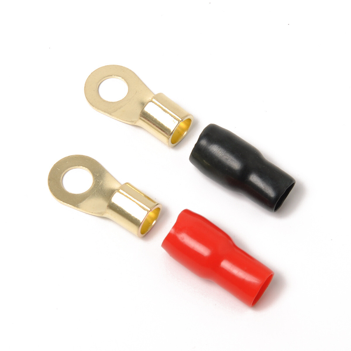 4 Gauge Gold Ring Terminal 10/20PCS 4 AWG Wire Crimp Cable- Black/Red Boots 3/8″
