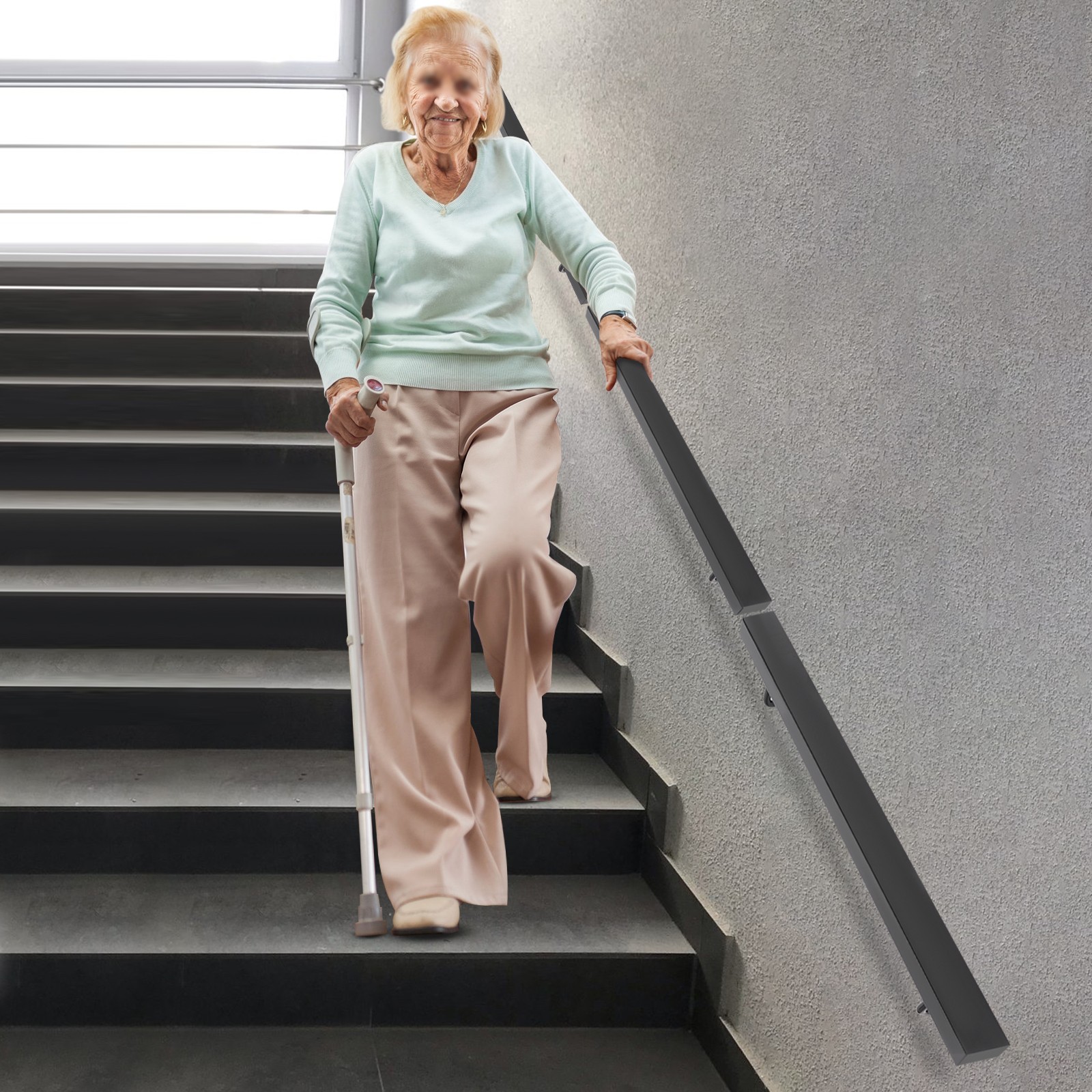 Stainless Steel Stair Rail 101×9.8cm – Baking Paint Wall Mount, 90kg Capacity