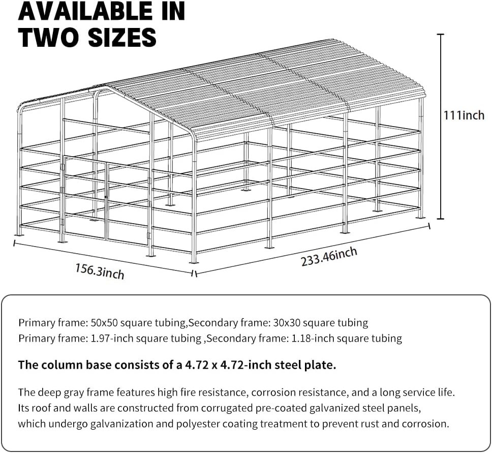13x20ft Galvanized Metal Livestock Shelter Cattle Shed Steel Barn Horse Goat She