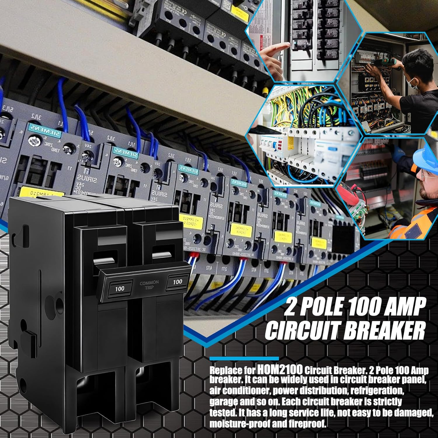 100 Amp 2 Pole Breaker,Replace for HOM2100 Circuit Breaker,100 Amp 2 Pole,120/2