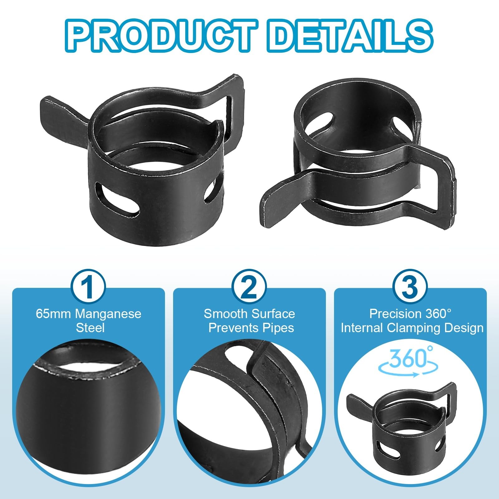 PATIKIL Spring Band Hose Pipe Clamps for 15-17mm OD Hose, 15 15-17mm, Black