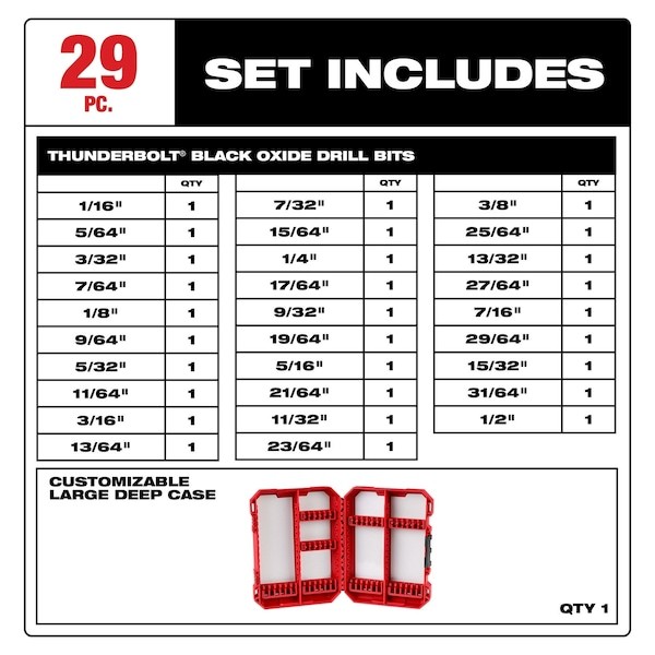 Milwaukee Tool 48-89-2802 Thunderbolt Black Oxide Drill Bit Set, 29-Piece