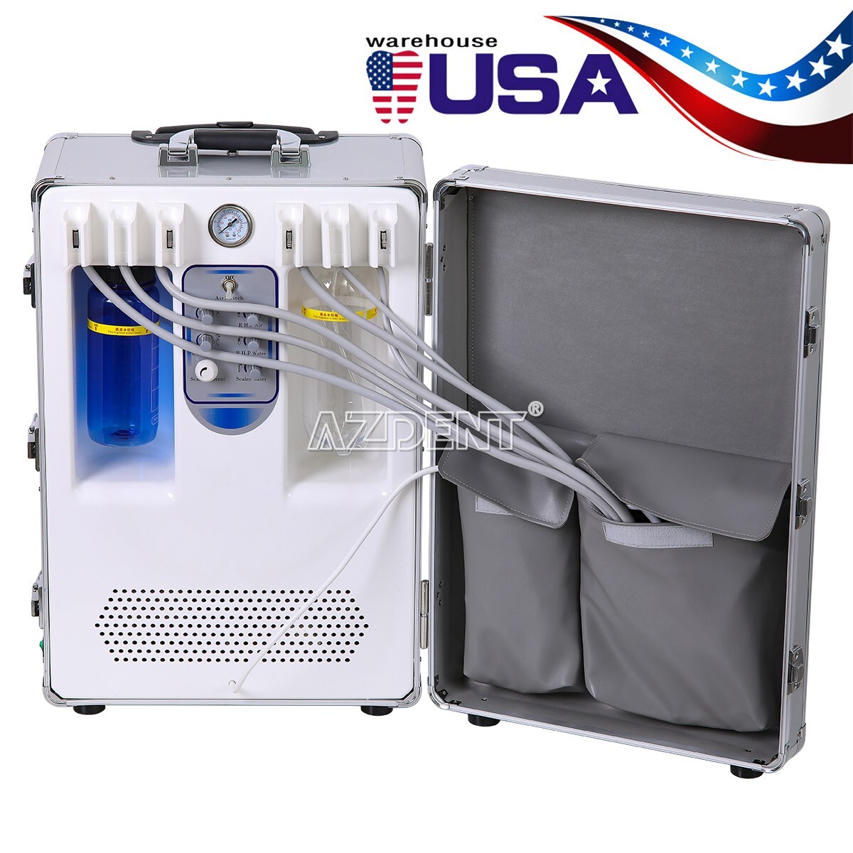Mobile Portable Dental Delivery Unit Suction Syringe Air Compressor Scaler 4Hole