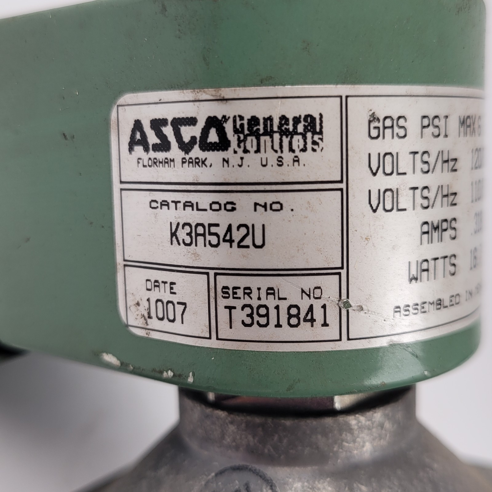 ASCO K3A542U Solenoid Gas Valve, 2 Way, 1/2″ NPT, 120V, 6 PSI Max – NEW