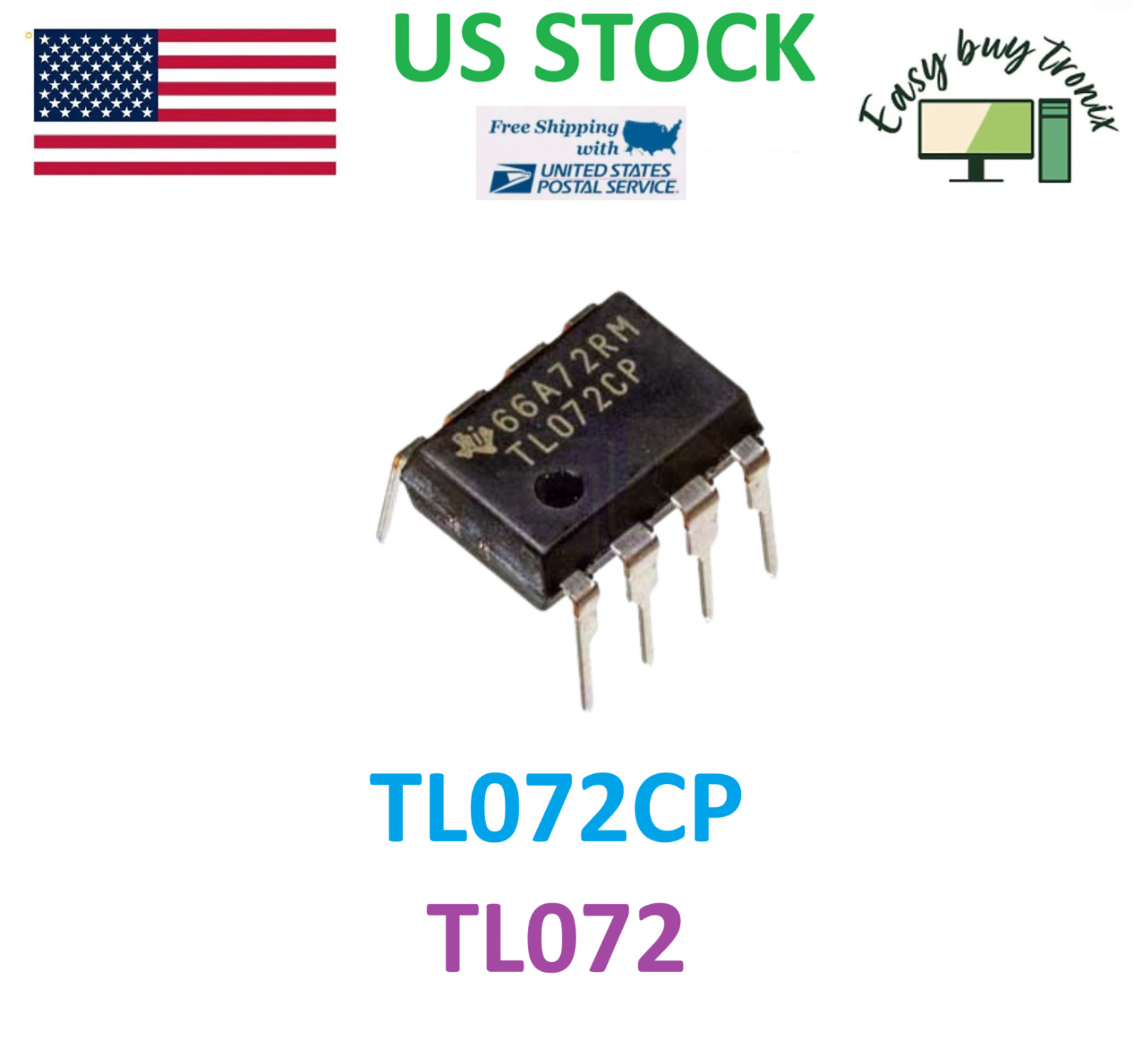 30Pcs TL072CP TL072 Low Noise JFET Dual Op-Amp DIP8 Fast Slew Rate US Seller