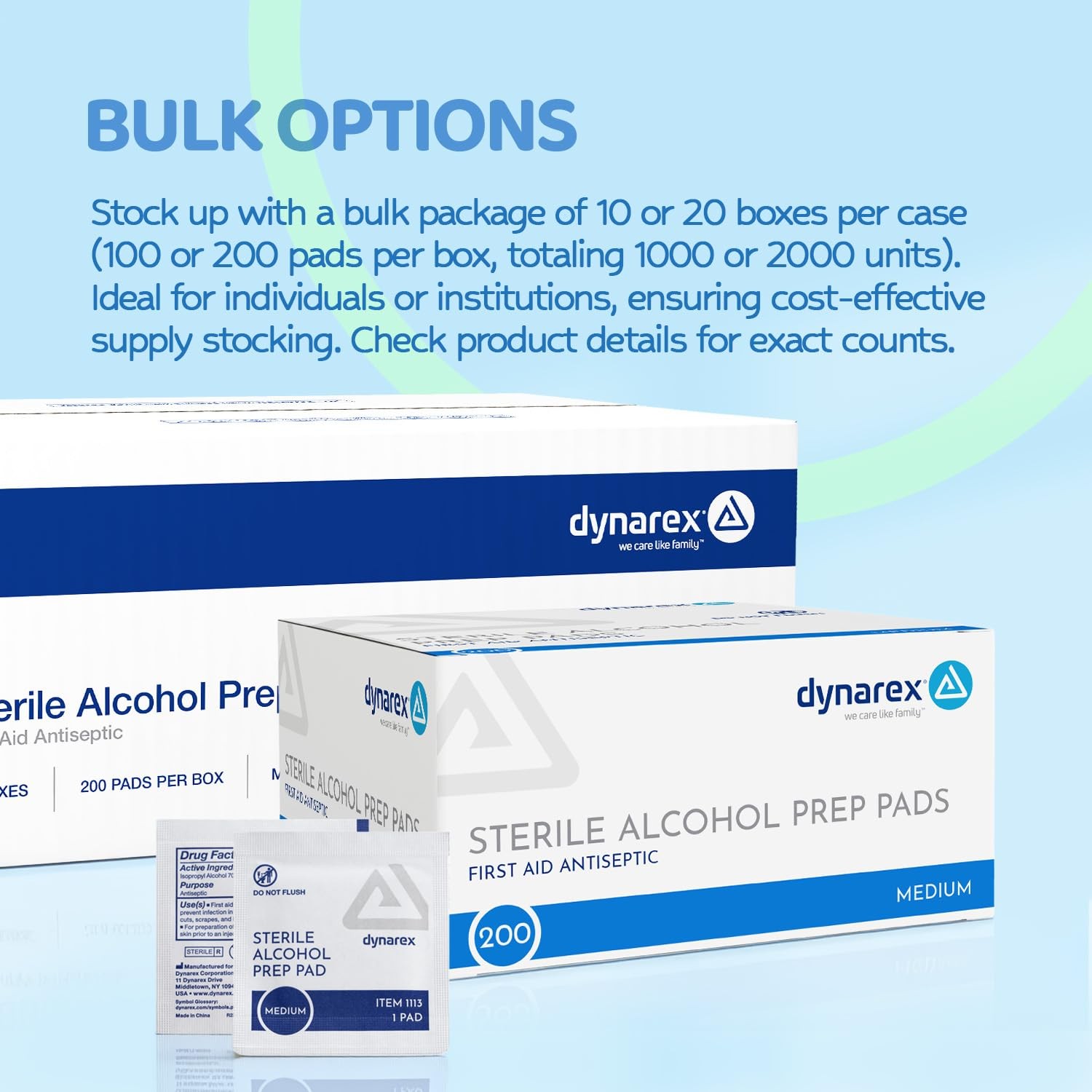 Dynarex DynaSafety Sterile Alcohol Prep Pads – 10 Count (Pack of 200), White