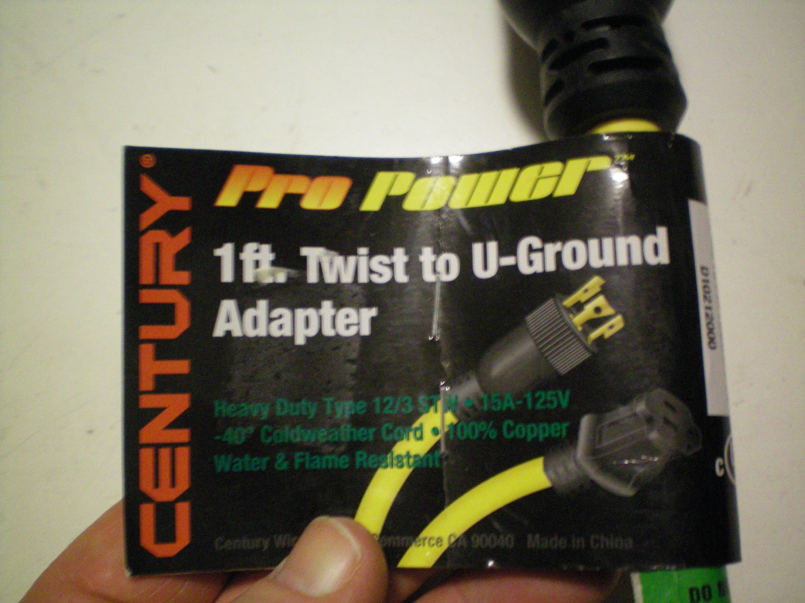 CENTURY PRO POWER D10212000 1FT TWIST TO U-GROUND ADAPTER, FREE FREIGHT