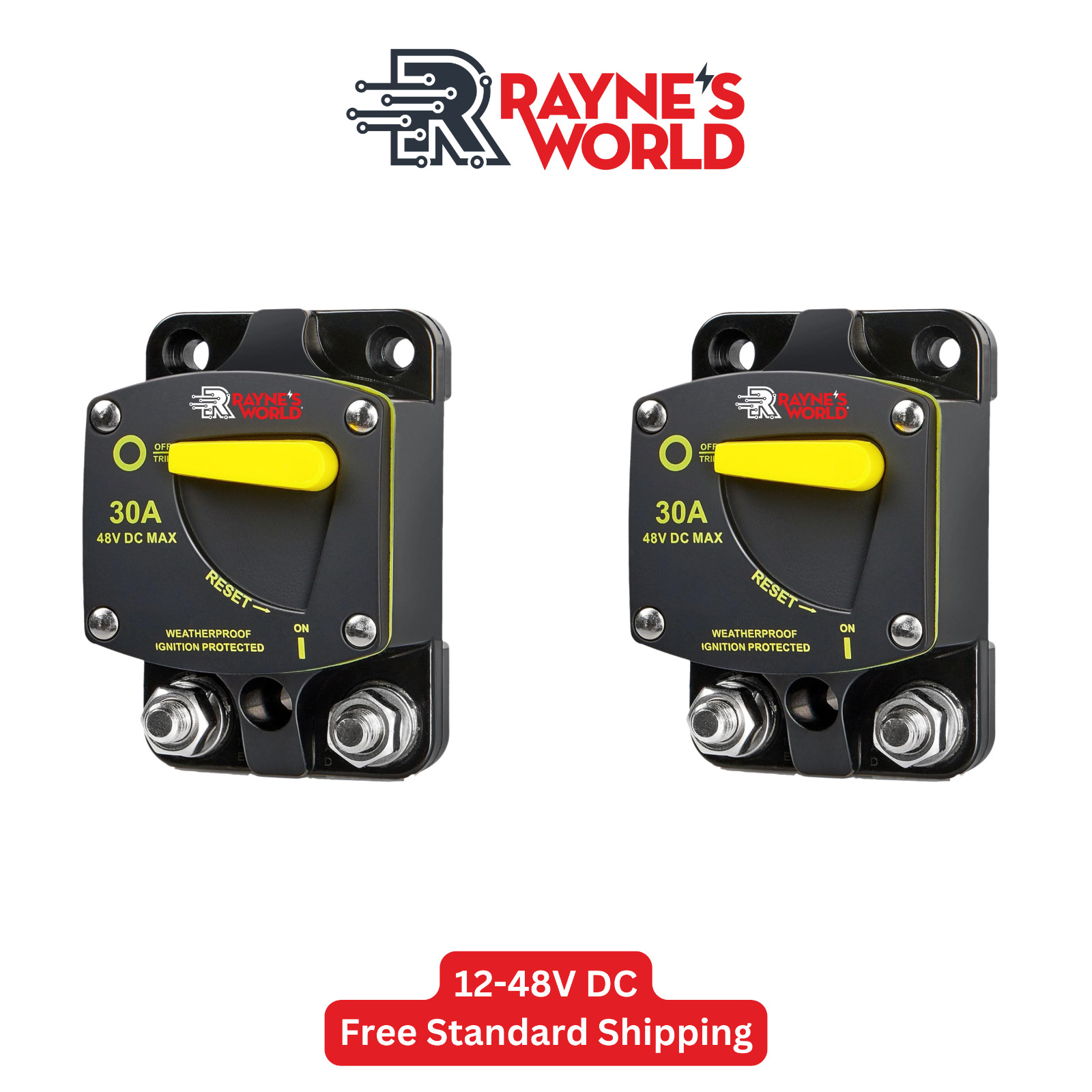 2 PACK 30 Amp 12-48V DC Circuit Breaker Heavy Duty Cars/Boats/Solar/Inverter