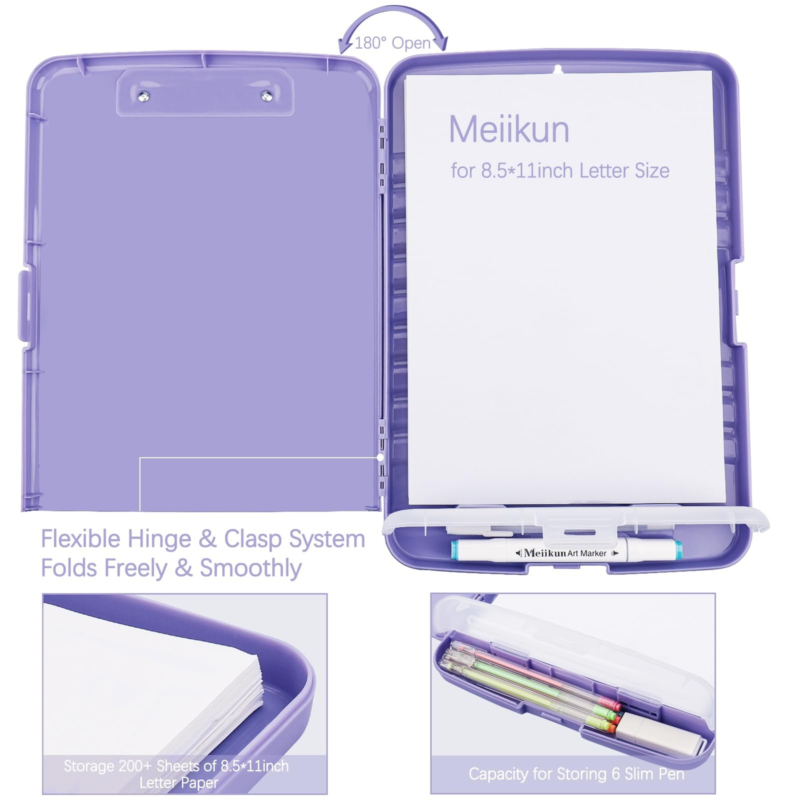 Meiikun Clipboard with Storage, 14.4 x 9.8 x 1.2 inches, Lavender Purple