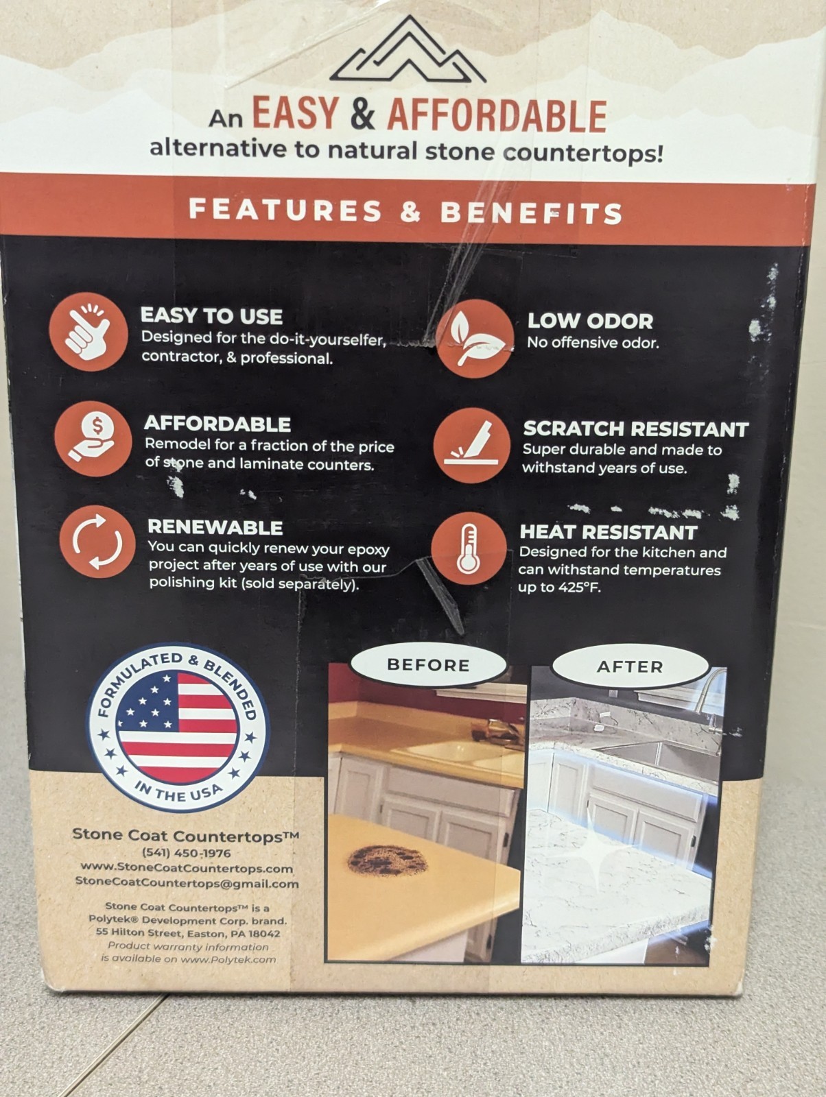 Stone Coat Countertops Carrara Marble Epoxy DIY Resin Kit 20 sq ft Gloss Finish