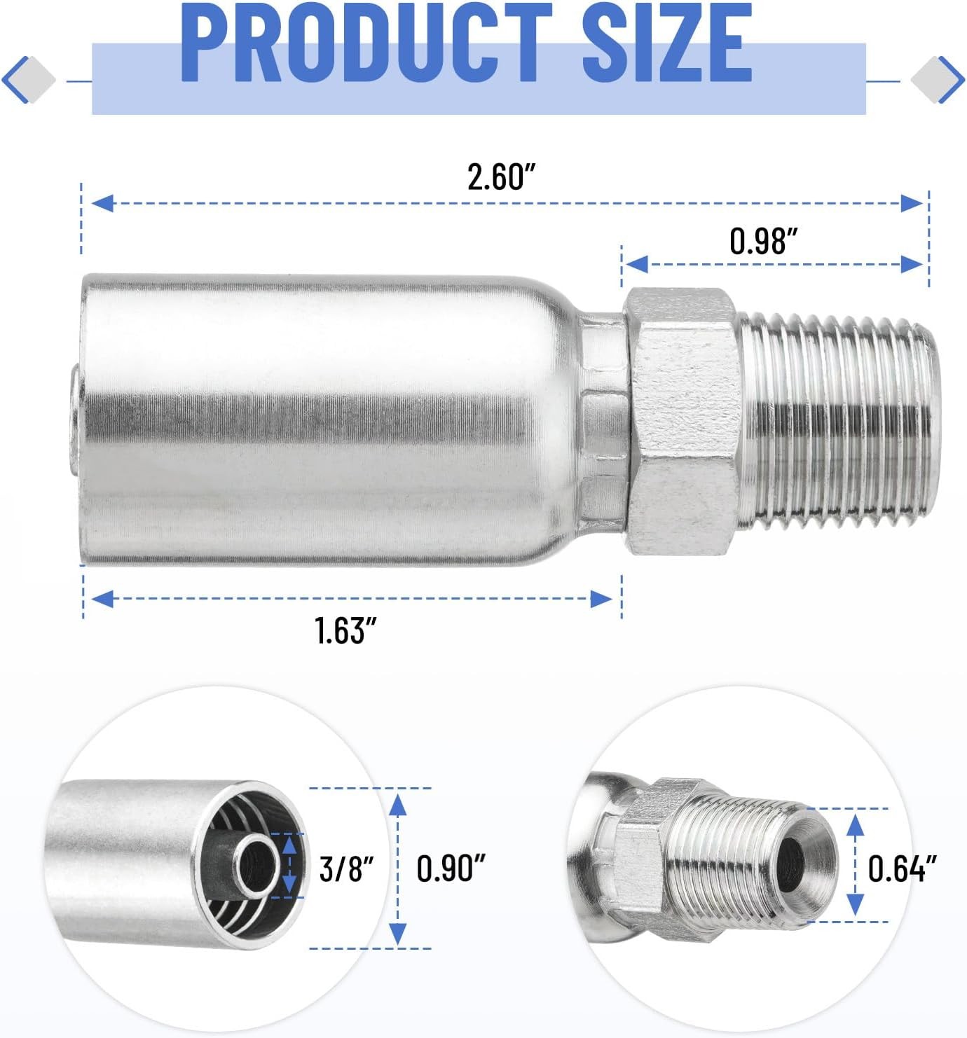 12 x 3/8″ I.D. Hose x 3/8″ NPTF Male W/ Cover Hydraulic Hose End Crimp Fittings