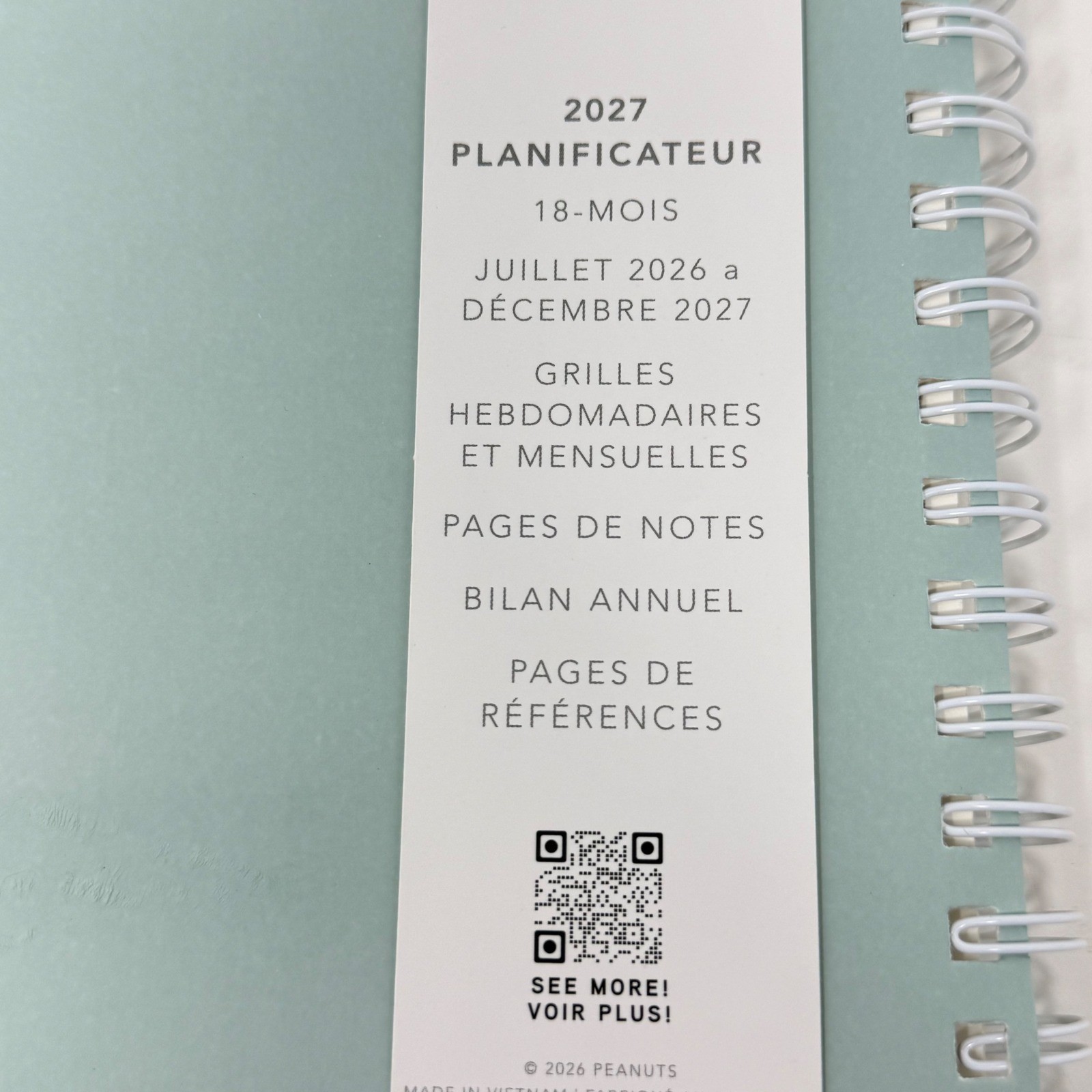 Graphique Snoopy Peanuts 2027 18-Month Planner Sage Green 10×8 Spiral Academic