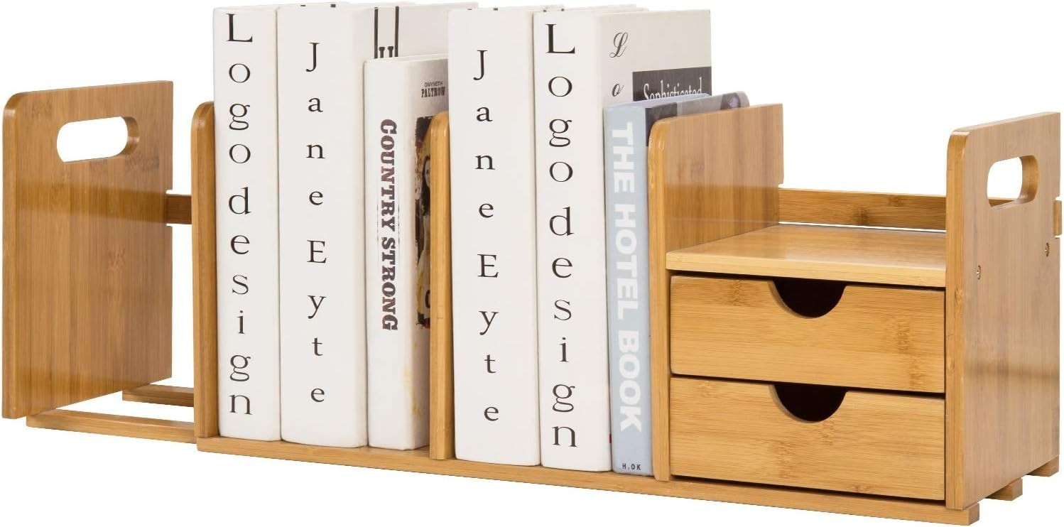 Bamboo Wooden Expandable Desk Organizer with Drawers Office Supplies Desk top