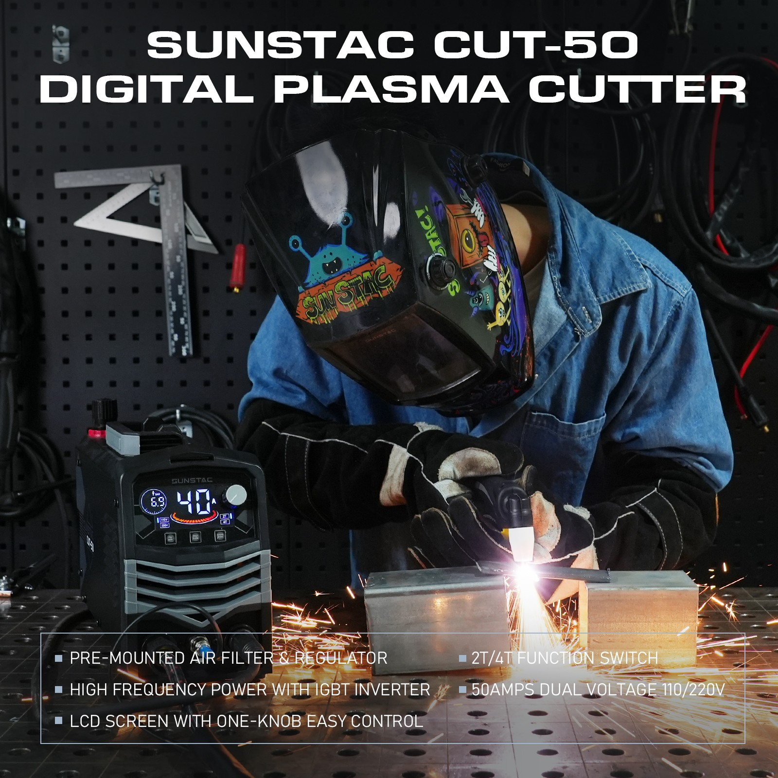 50A Plasma Cutter, Large LCD Display High Frequency Cutting Machine 110/220V