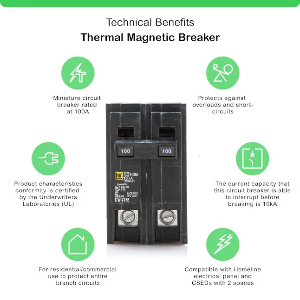 Genuine Square D HOM2100 Circuit Breaker Kit Bundle (1 Pack), 100 Amp (100A) Dou