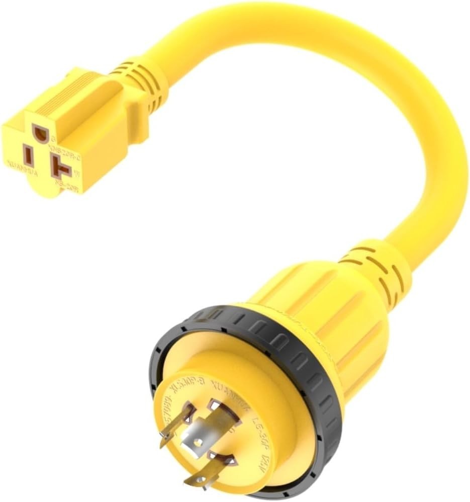 30 Amp L5-30P to 15 Amp 5-15R Marine Shore Power Cord Adapter Pigtail RV Boat
