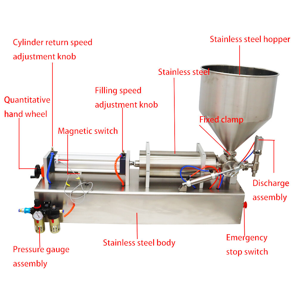 Pneumatic Liquid Paste Filling Machine 1000-5000ml with Hopper One Nozzle 110V