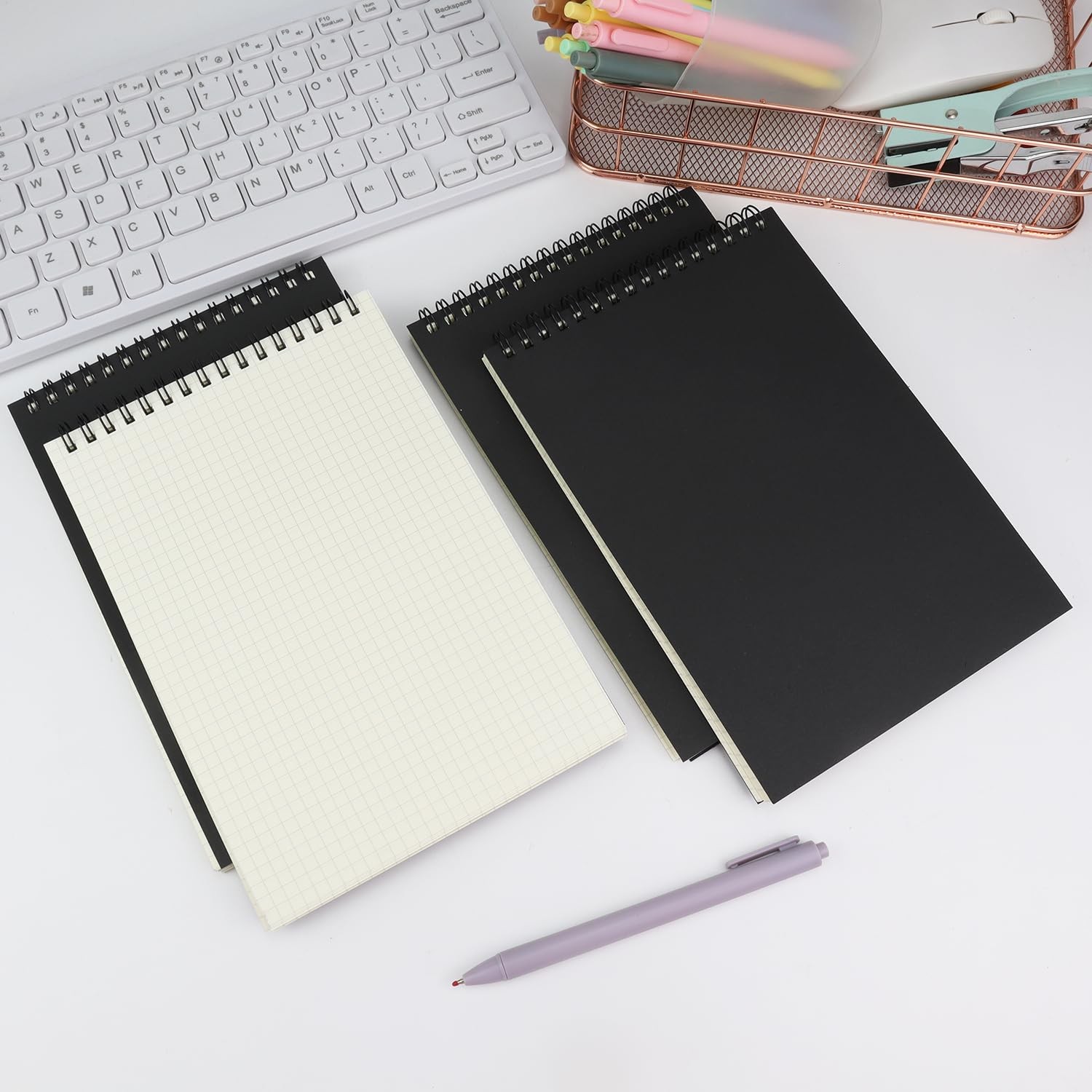 4 Pack Graph Paper Notebook, A5 Top Wirebound Grid Spiral Notebook 5.8″ x 8.3″,6