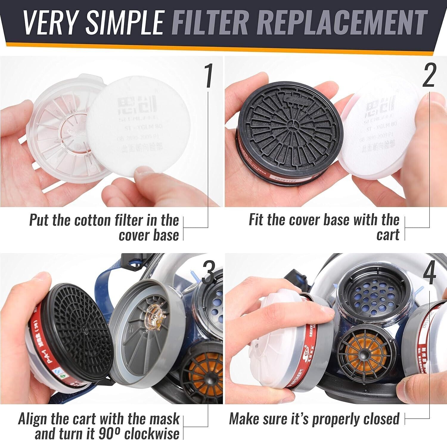 2pcs P-A-1 Organic Vapor Cartridge Replace Filter Cartridges Set for Dust-Proof