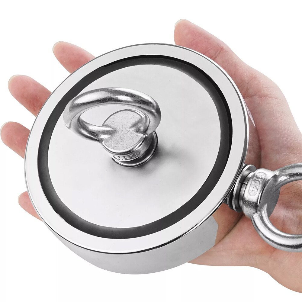 2000 LBS Strong Fishing Magnet Kit Double-Sided Pull Force and Rope Carabiner US