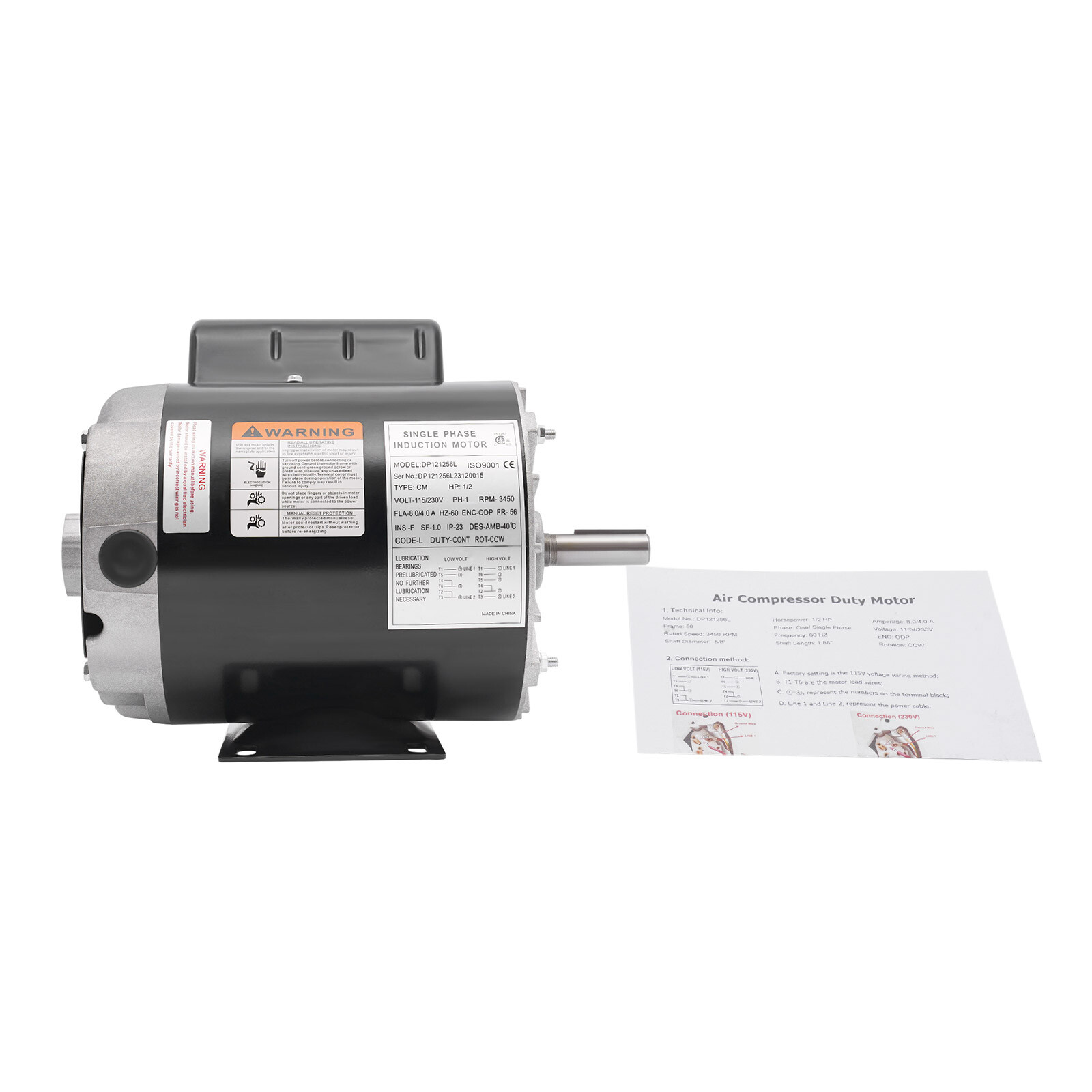 1/2HP Electric Motor 3450RPM General Purpose Single Phase Motor 115V/230V 104℉