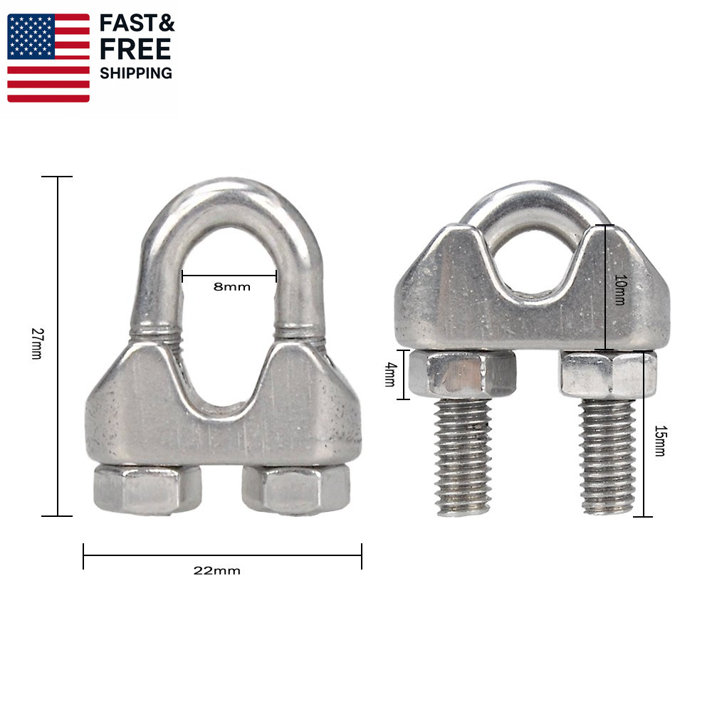 20PCS 3/16 Inches M5 Stainless Steel Wire Rope Cable Clip Clamp