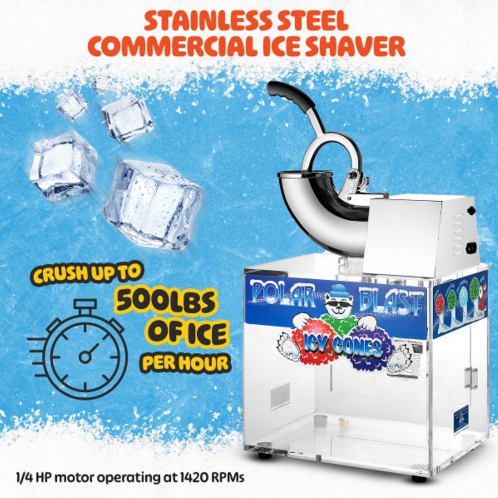 Commercial Snow Cone Machine Acrylic Ice Crusher Shaves 500lbs Per Hour for