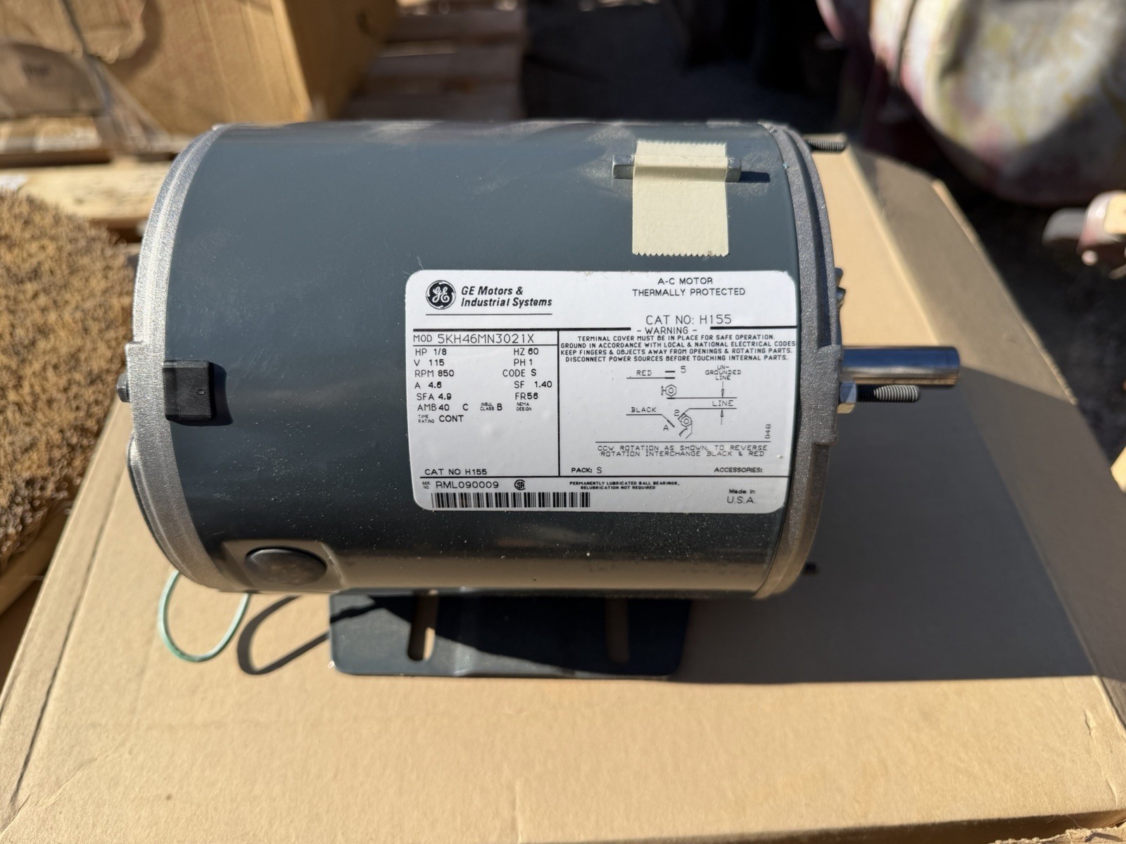 1/8 H.P. 115volt Electric Motor 850 RPM 5/8 Shaft #H155