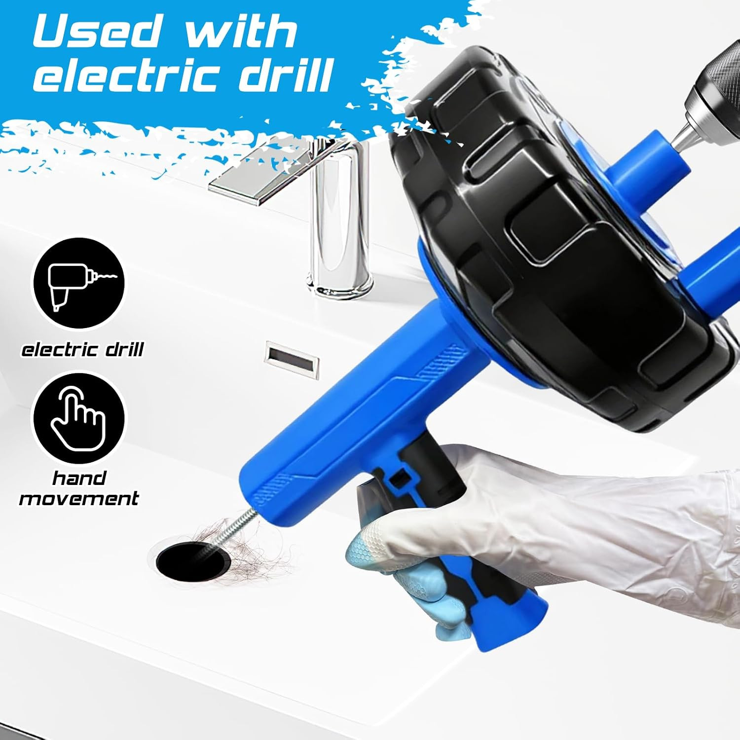 25FT Auto Feed Drain Snake Auger Drill or Manual Hair Clog Remover | 25FT Flexib
