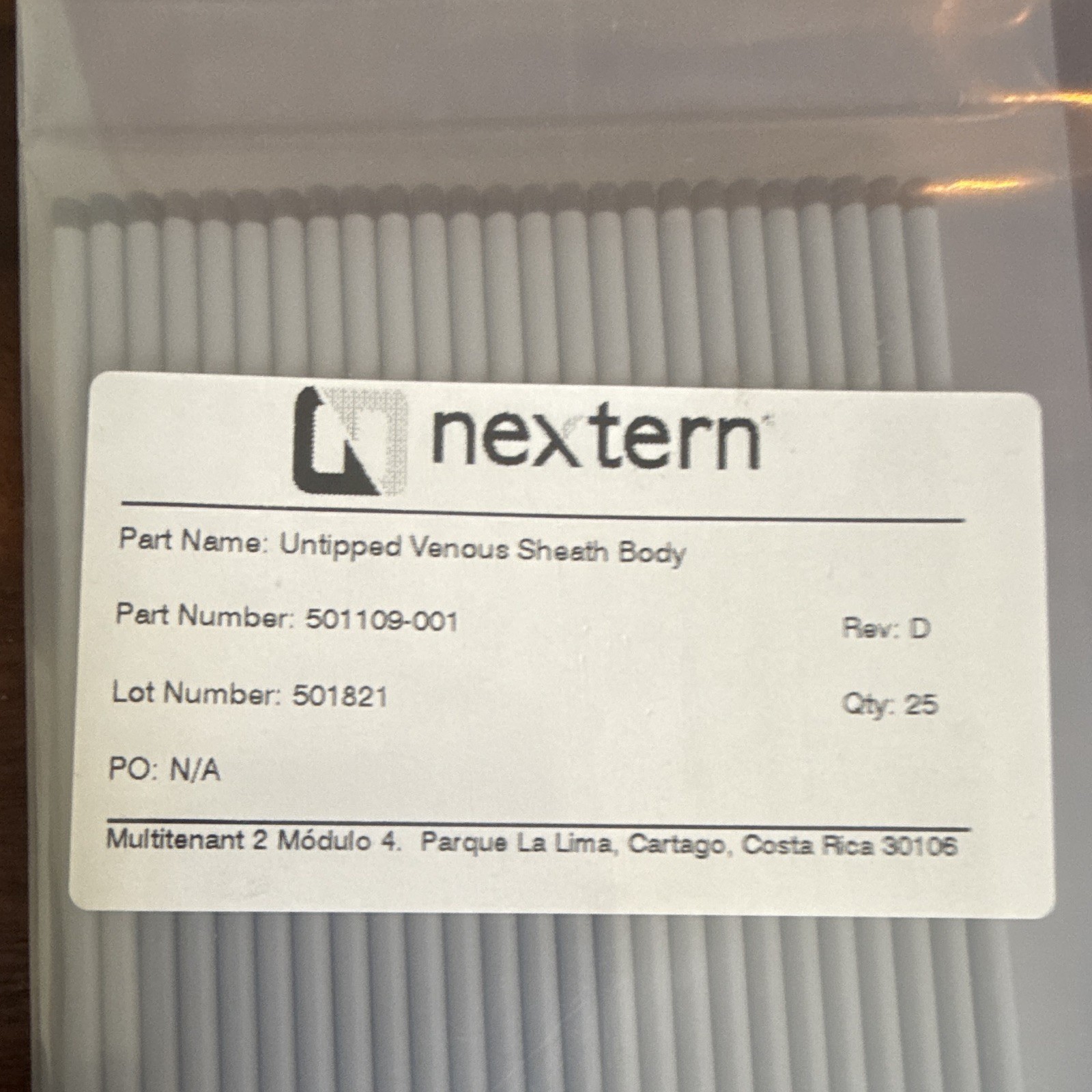 Nextern Untipped Venous Sheath Body 501109-001 Biological Laboratory Cardiology
