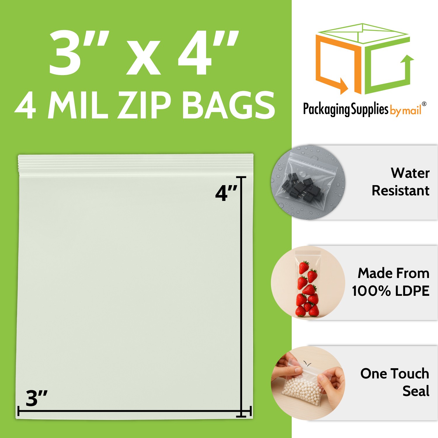 3×4 Bags Clear 4mil 1000 Reclosable Poly Bag 3″ x 4″ 4 Mil Baggies Squeeze Top