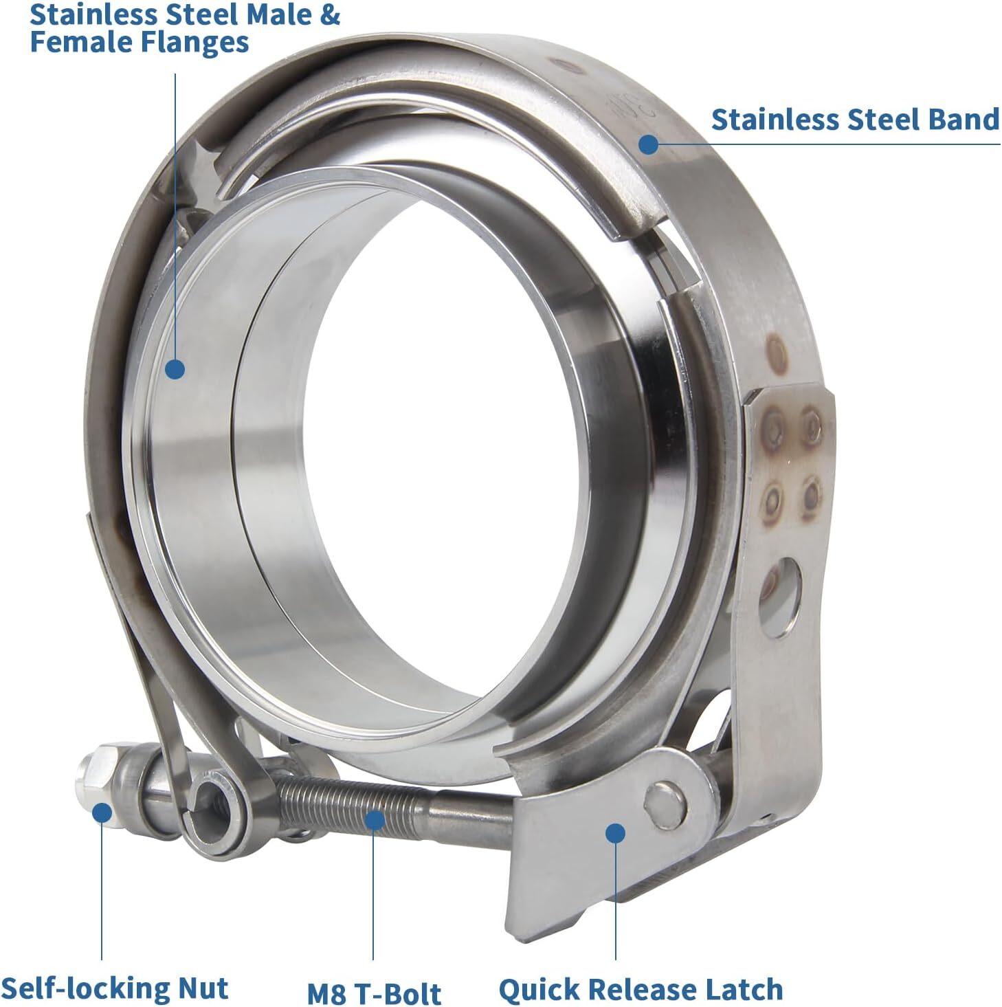 2.5 in 3 in Quick Release V Band Clamp Male Female Flanges 304 Stainless Steel