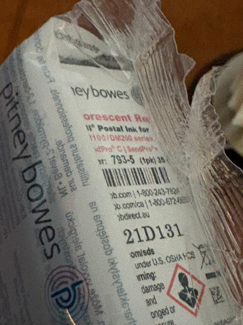 New Factory Sealed 793-5 Postal Ink RED- DM100/DM200 Series-Genuine Pitney Bowes