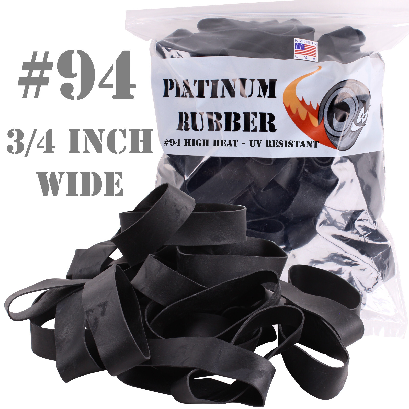 Black Extra Wide 3/4″ Fat Rubber Bands #94 .75 inch Large Made In USA Thick