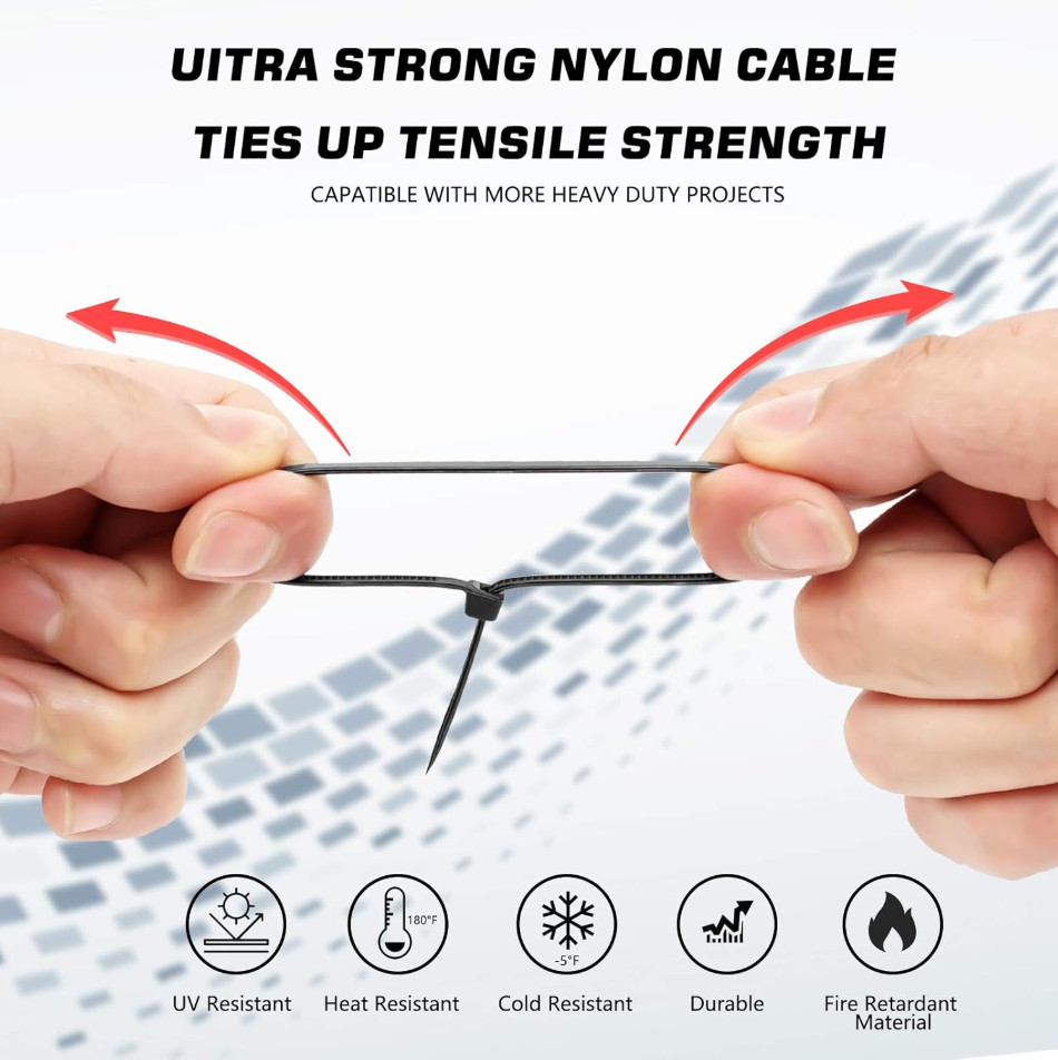 250PCS 4-Inch Self-Locking Nylon Zip Ties – Reliable Cable Management in Black