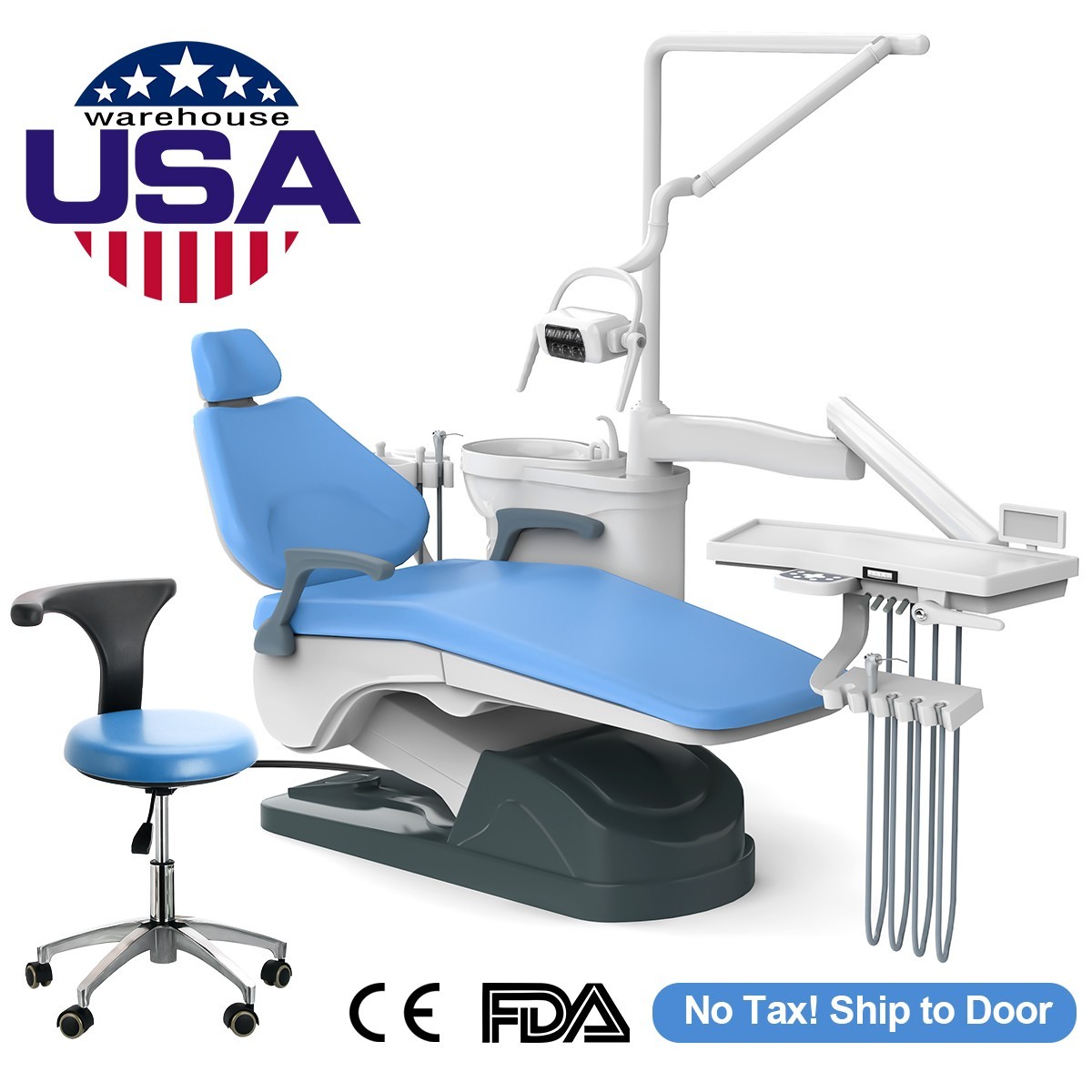 110V Dental Unit Chair Computer Controlled DC Motor PU Leather & Stool CE FDA