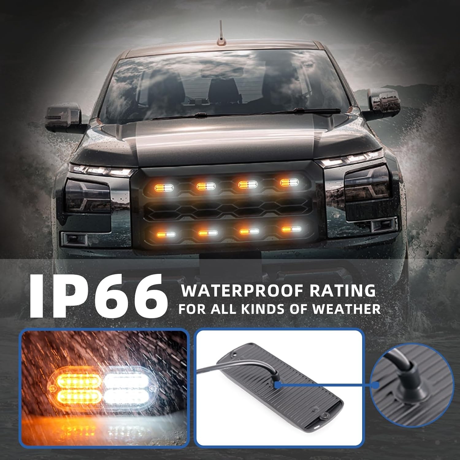 8pcs Amber White LED Sync Strobe Lights Ultra Slim Surface Mount Flashing