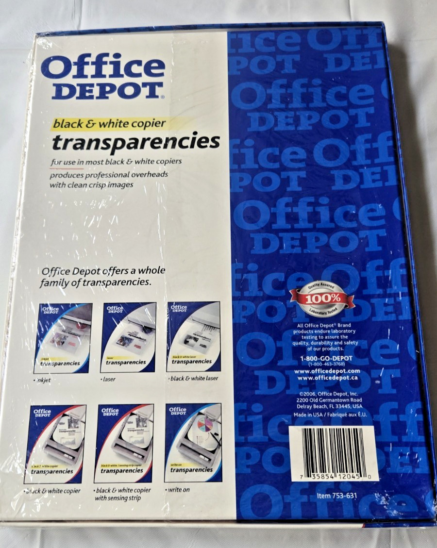 Offfice Depot Black & White Transparencies 100 Ct (8 1/2 x 11)