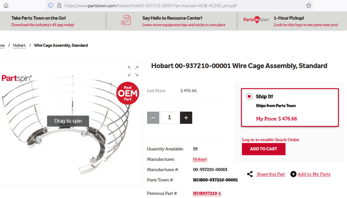 Hobart HL300 HL400 Bowl Safety Guard Cage Bracket Holder
