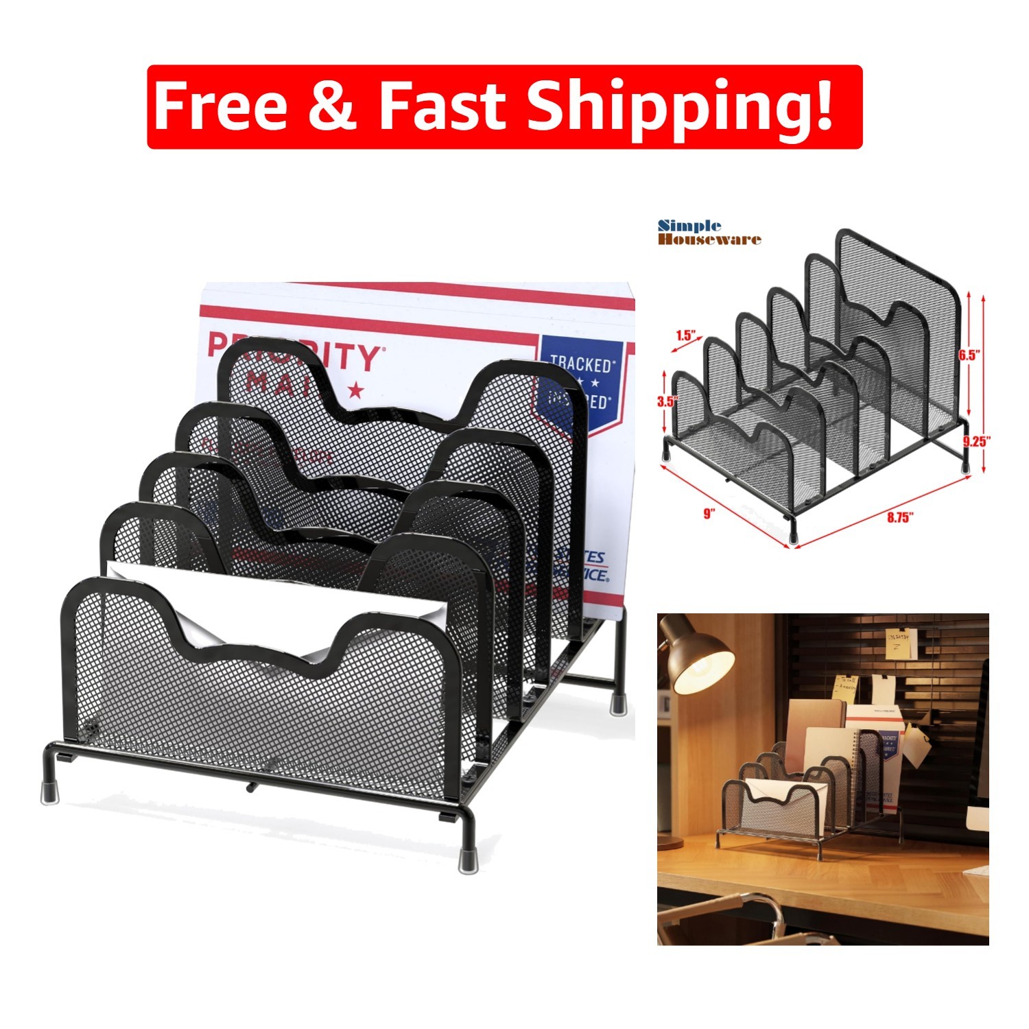 Portable 5-Section File Organizer – Minimalist Design for Desktop Elegance