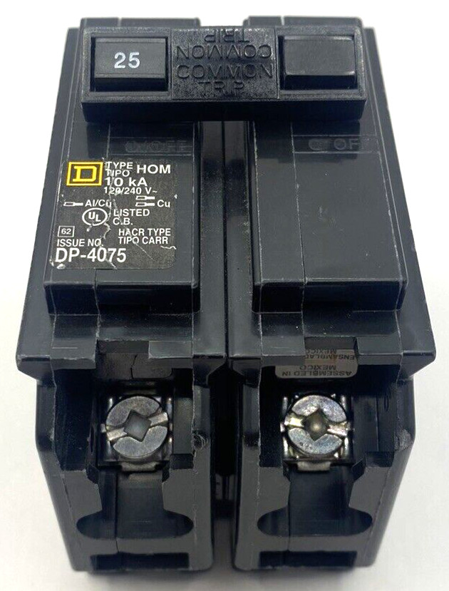 New Homeline Square D HOM225 2P 25A 120 240V AC Type HOM Plug In Circuit Breaker