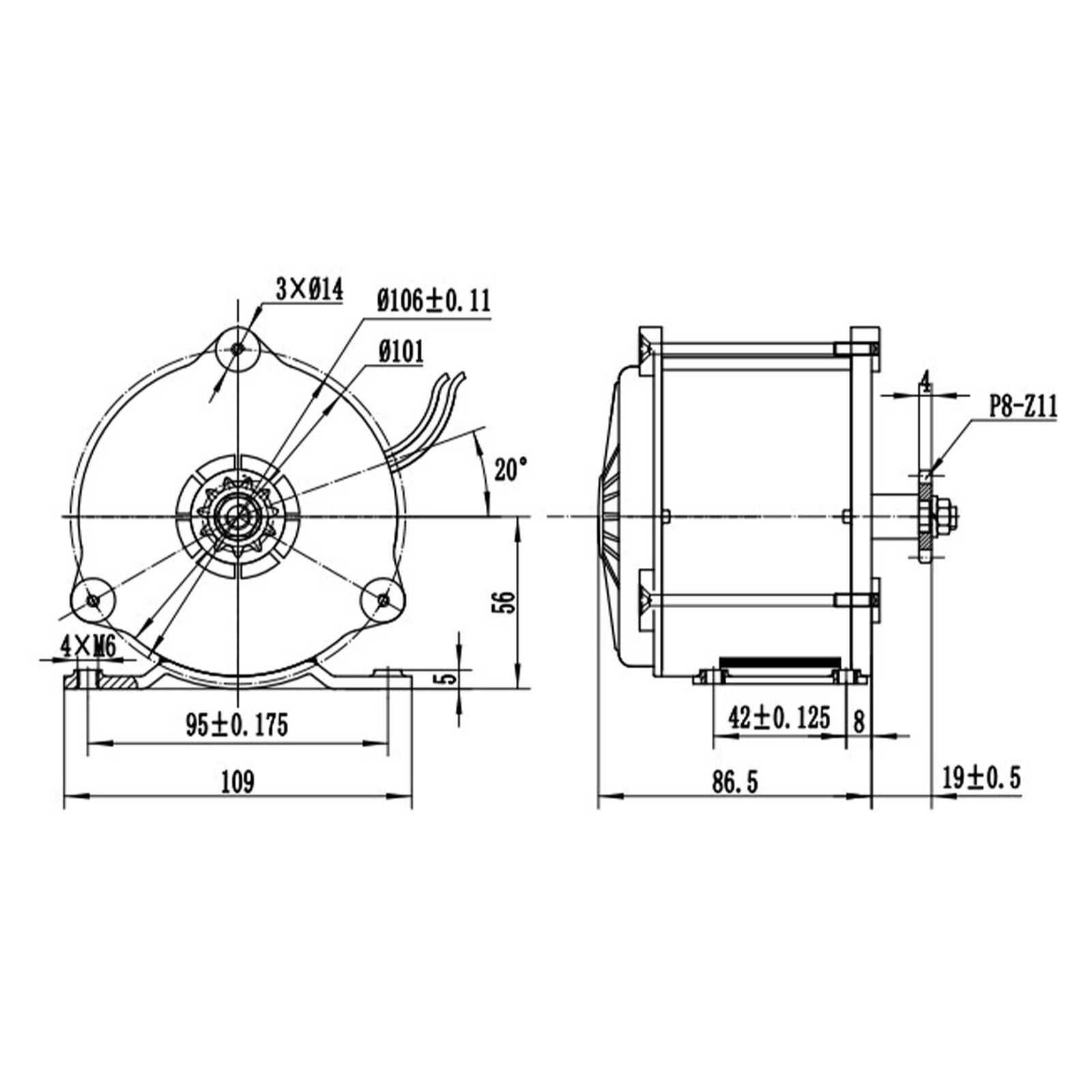DC 36V 500W Brushed Motor for Electric Bike, Scooter, Small Motorcycle