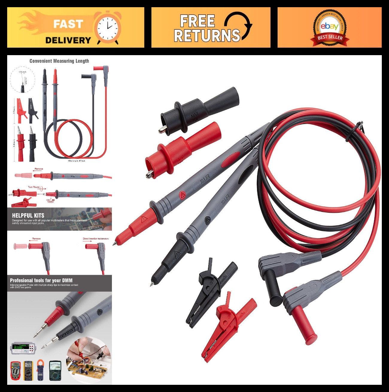 Soft Silicone Test Leads Kit with Alligator Clips, CAT III 1000V & CAT IV 600V