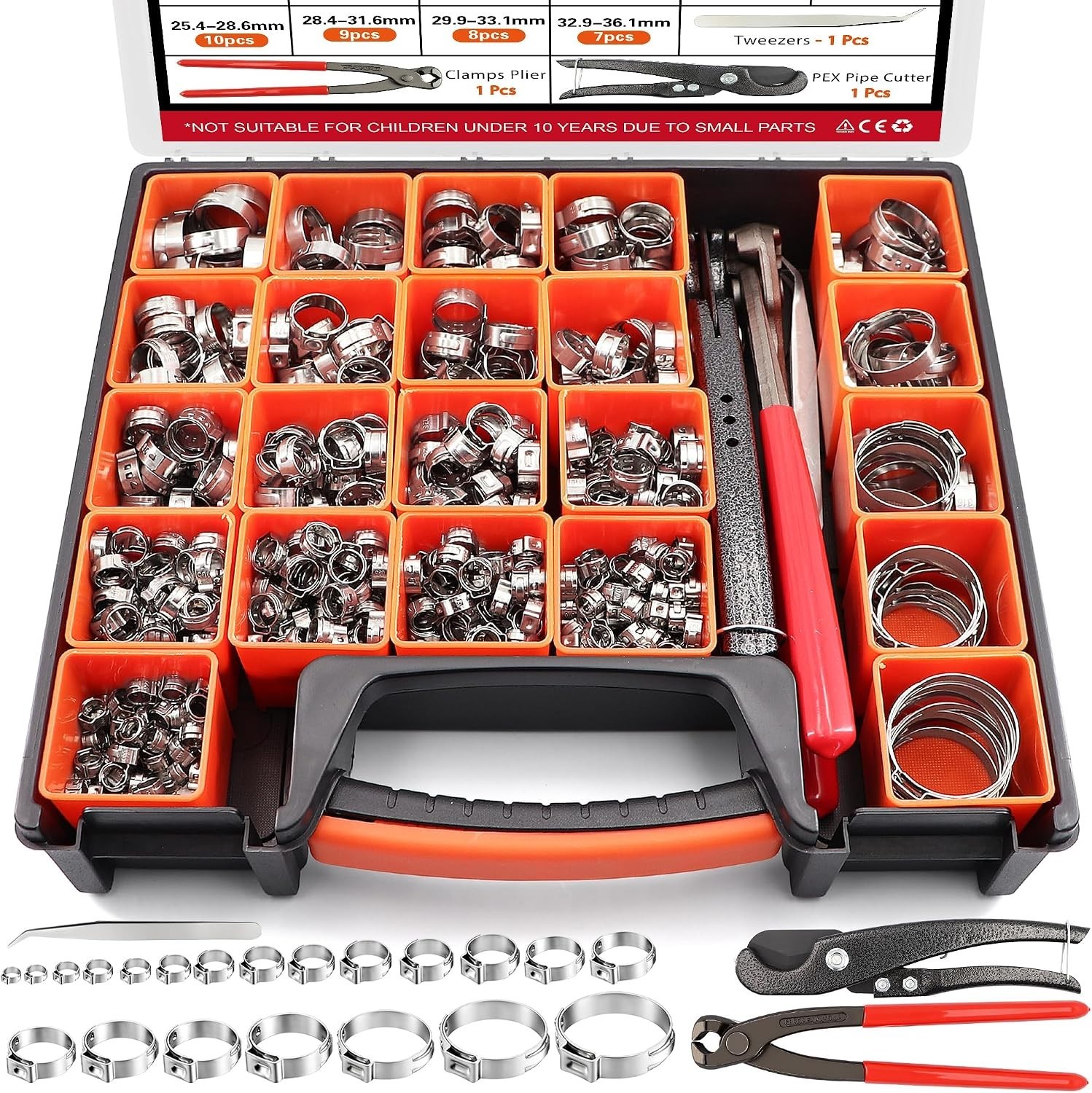 560 Pcs Single Ear Hose Clamp Kit With Pliers 22 Sizes 304 Stainless Steel