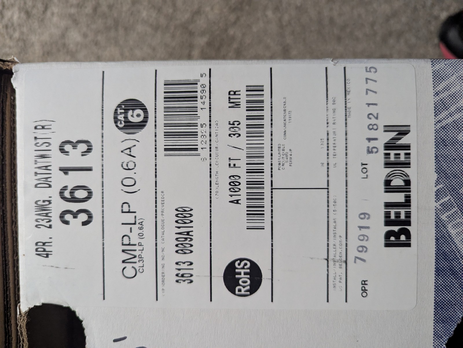 Belden 3613 Cat6 Plenum Unshielded