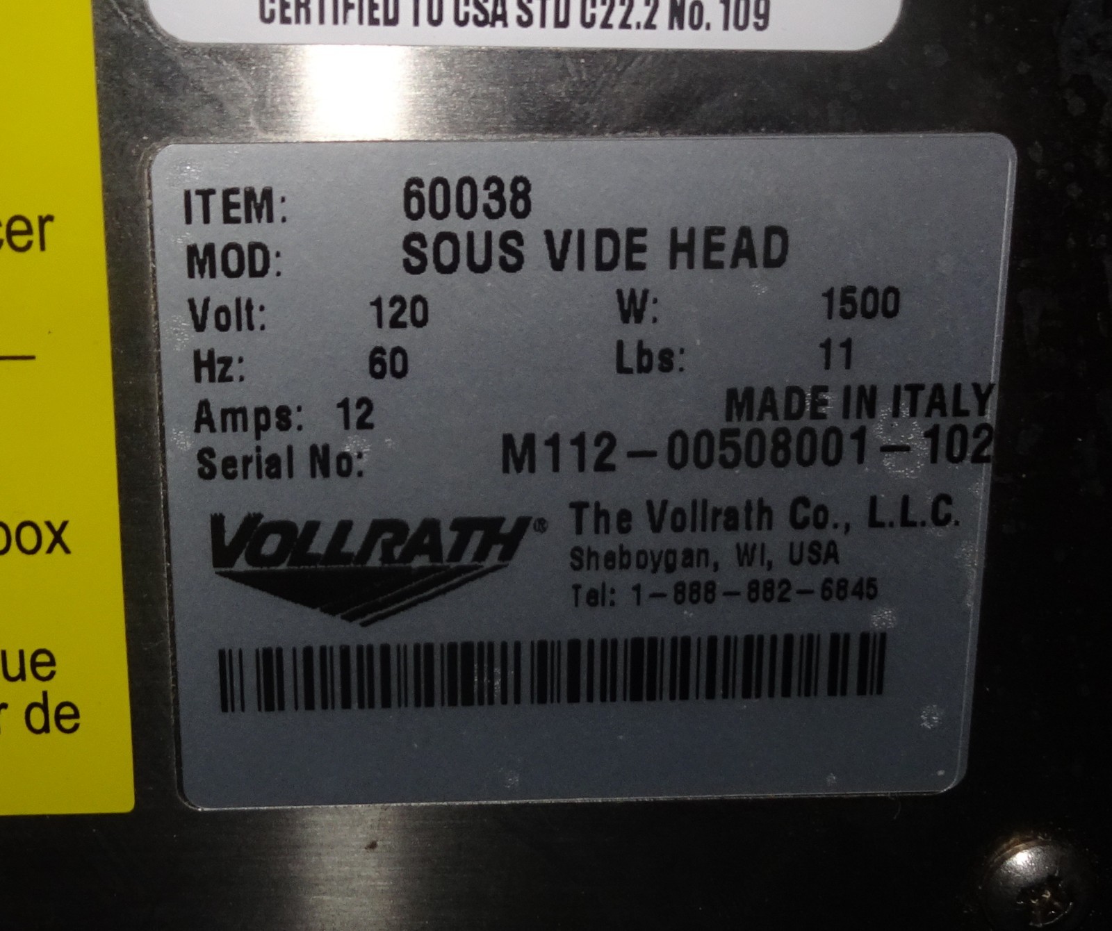 == Vollrath Sous Vide Head 60038 Immersion Circulator